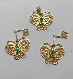 GOLD FILIGREE JEWELRY SET: EXCLUSIVE DESING EARRINGS AND PENDANT